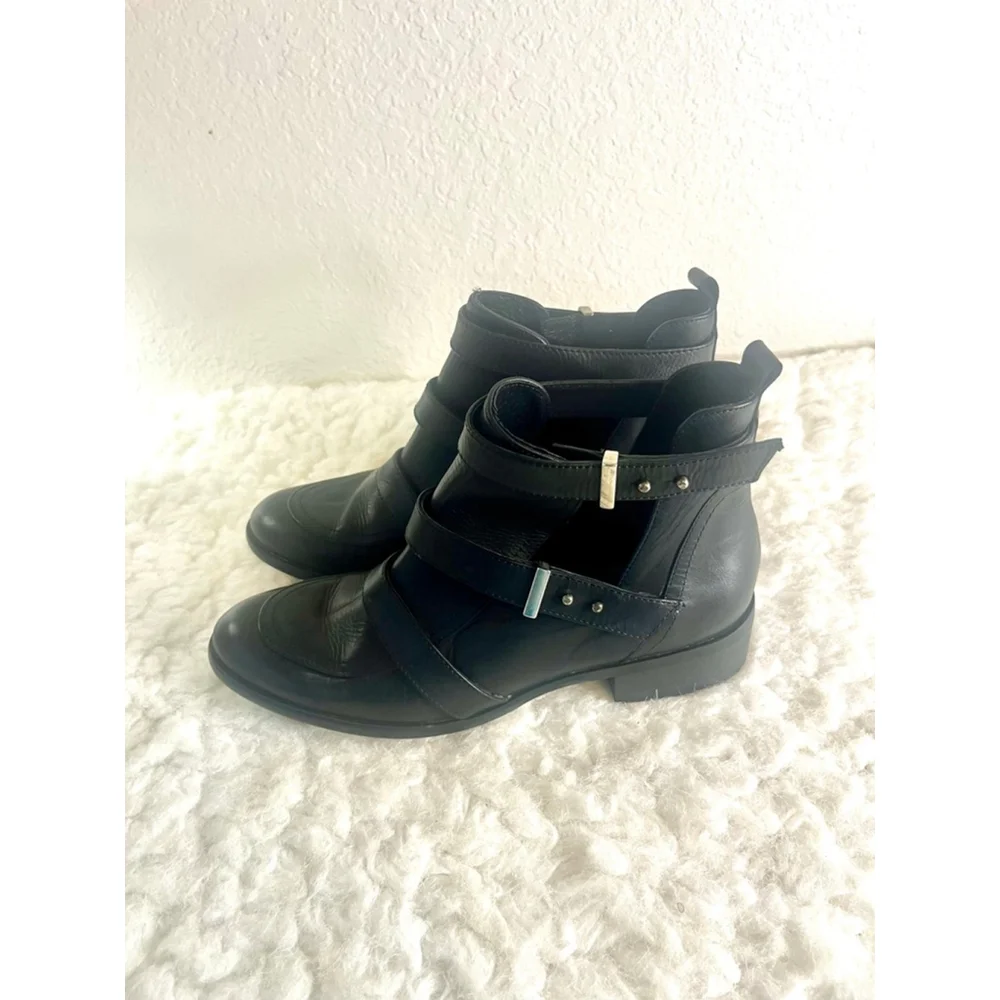 Cuplé black leather ankle boots multi-strap & buckle design women size 40/9.5